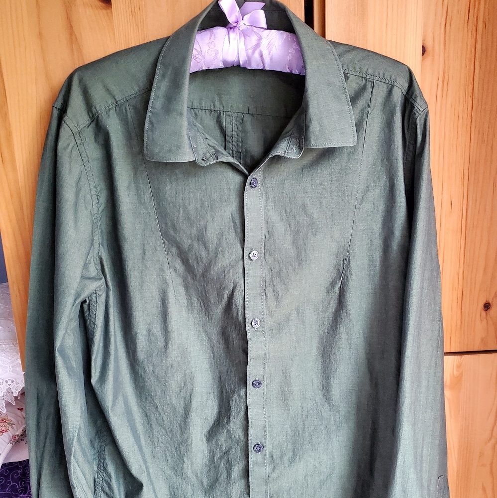 Kenneth Cole Women's Forest Green Long Sleeve Cotton Shirt size large
